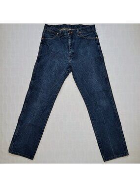 Wrangler Straight Jeans Mens 34x34 Cotton Relaxed Fit Medium Wash Denim Blue
